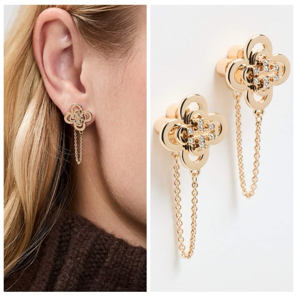 Tory Burch Gold Floral Chain Earrings